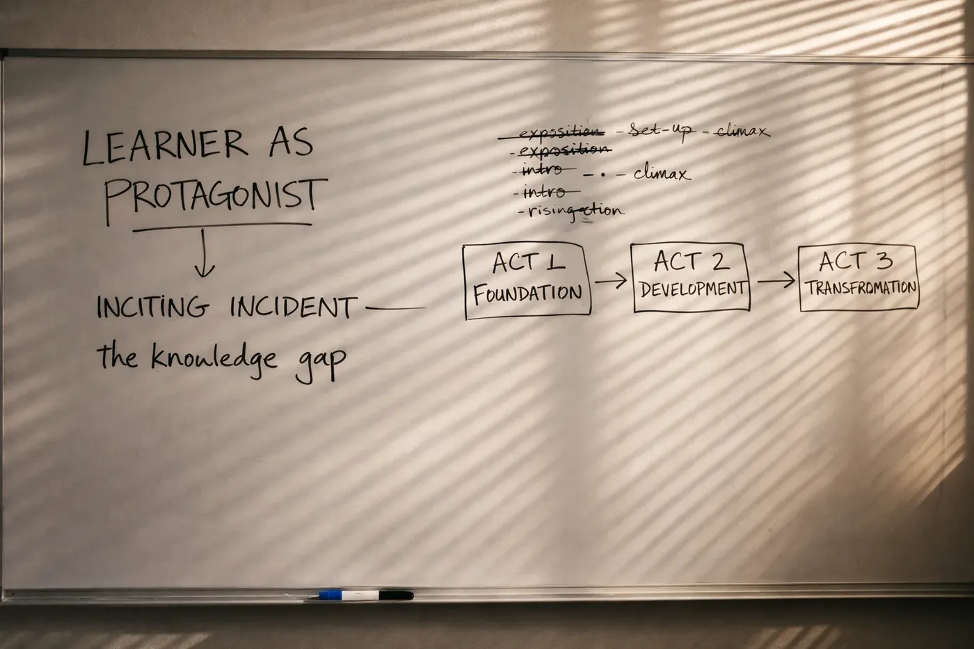 A whiteboard mapping the learner as protagonist
